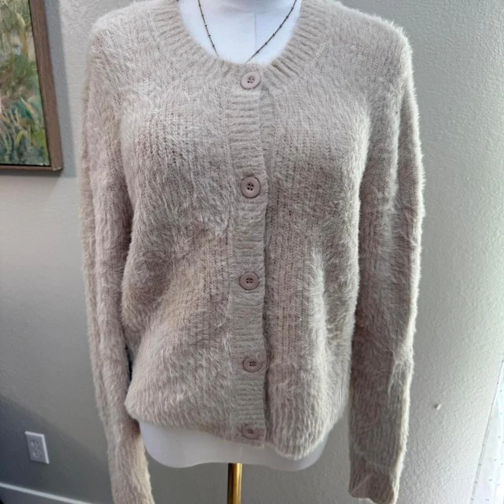 Dear John Beige‎ Fuzzy Button-Up Cardigan – Size S